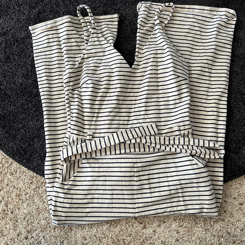 Striped jumpsuit with belt